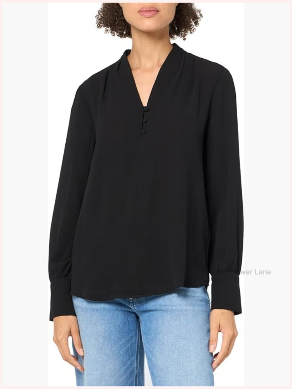 Solid Long Sleeve Blouse - V-Neck, Stretch, Machine Wash, Pull On